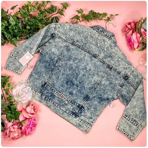 Denim Jacket Pearl Embellished Jean Jacket (Pearl Hanger included) - Picture 4 of 4